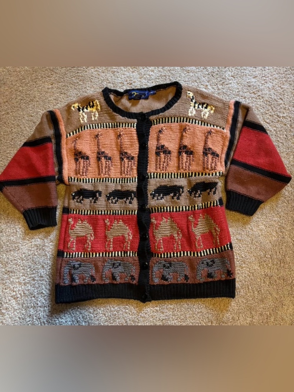 Vintage 20 Ans by Mariea Kim Cotton Safari Animal Novelty Knit Cardigan